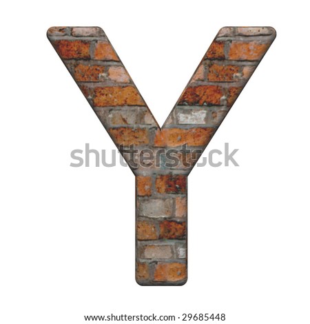 One letter from old brick alphabet set, isolated on white. Computer generated 3D photo rendering.