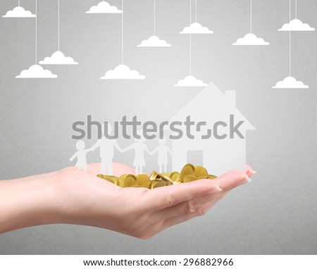 House and family of paper in hand businessmen