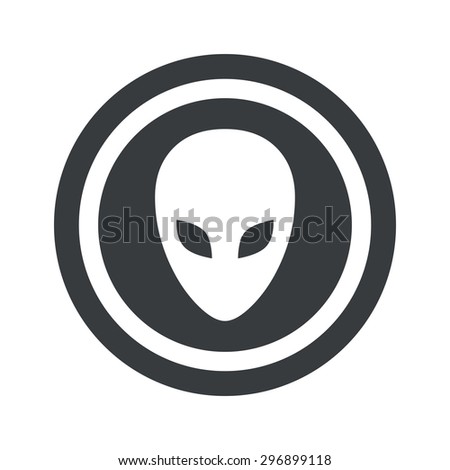 Image of alien face in circle, on black circle, isolated on white