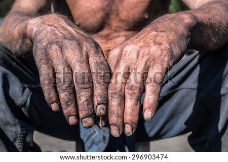 Worker Man with Dirty Hands. Worker Hands. Royalty-Free Stock Photo #296903474