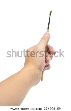 Hand with paintbrush isolated on white background
