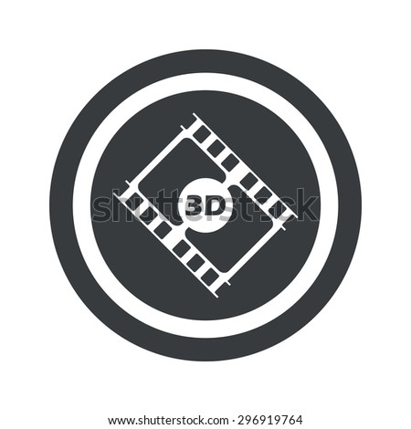 Film strip with text 3D in circle, on black circle, isolated on white