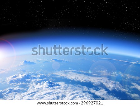 view of the Earth from space, blue planet and deep black space Royalty-Free Stock Photo #296927021