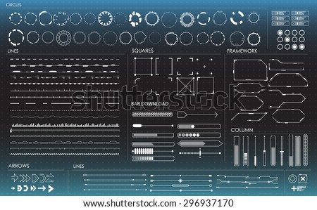  set of black and white infographic elements. Head-up display elements for the web and app. Futuristic user interface. Virtual graphic. Royalty-Free Stock Photo #296937170