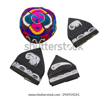 eastern Uzbek hats. self made. national dress and culture Royalty-Free Stock Photo #296954261