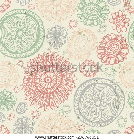 Doodles seamless backgound with flowers vintage colors