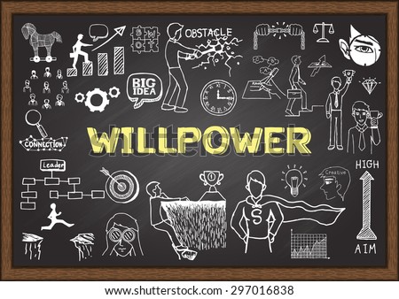 Doodles about willpower on chalkboard. Royalty-Free Stock Photo #297016838