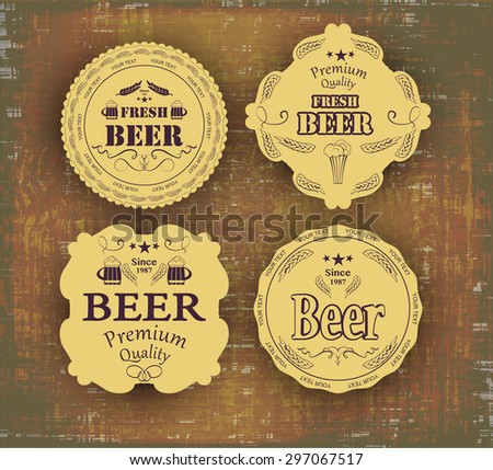 set of beer labels on vintage texture