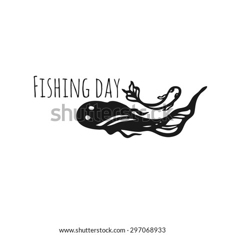 Fishing day. Fish label. Stylized image of a fish. A monochrome image . Blank logo.