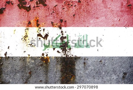 The concept of national flag on old rusty metal background: Iraq