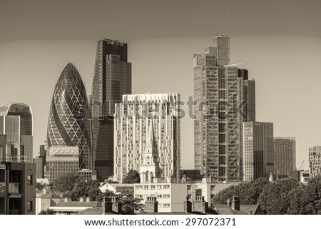 City of London. Skyline on a beautiful summer day.