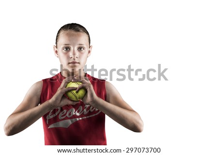Girl gripping a softball