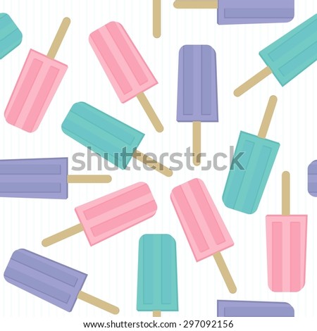 colorful popsicles mess summertime cool dessert vector seamless pattern on light stripes