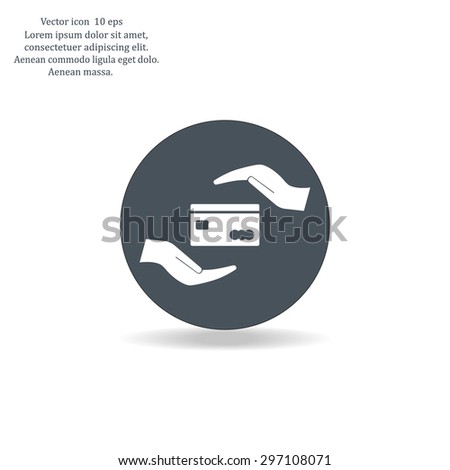 plastic card in hand, web icon. vector design