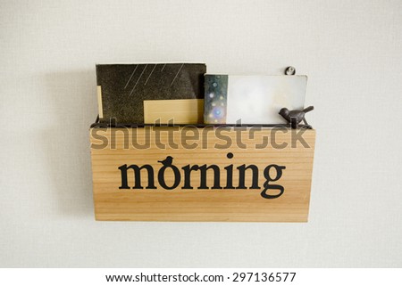 Book shelf with wording "Morning"