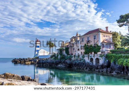 Santa Marta Lighthouse and Museum in Cascais, Portugal Royalty-Free Stock Photo #297177431