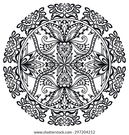 Black and white Mandala, tribal ethnic ornament, vector islamic arabic indian pattern.