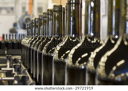 Details of bottles of wine in a bottling plant