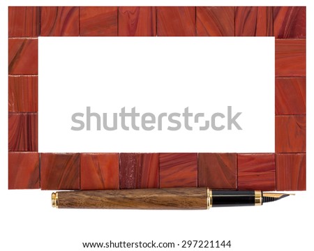 Ceramic frame with pen on white background; isolated