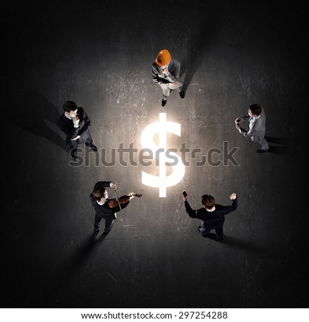 Top view of group of business people standing in circle