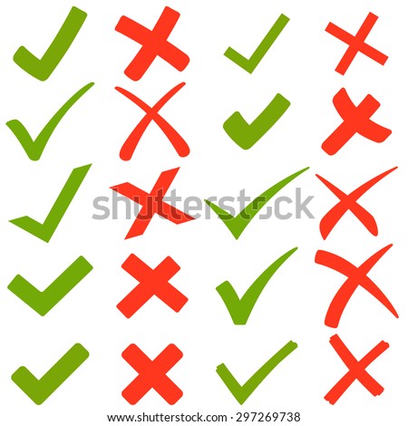 collection of green hooks and red crosses Royalty-Free Stock Photo #297269738