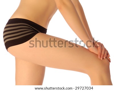 Woman with shaved legs and thin waist