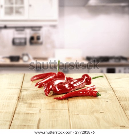desk of kitchen pepper in red color and free space 