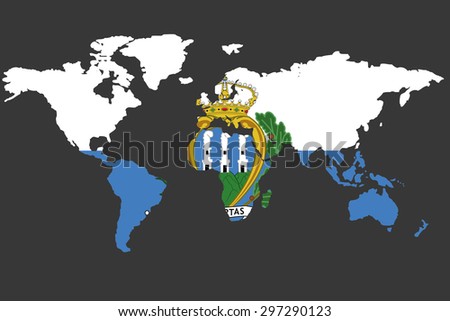 An Illustrated Map of the world with the flag of San Marino