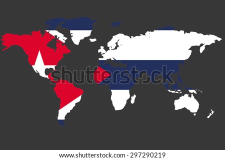 An Illustrated Map of the world with the flag of Cuba
