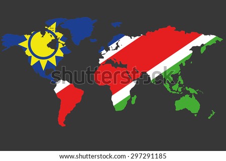 An Illustrated Map of the world with the flag of Namibia