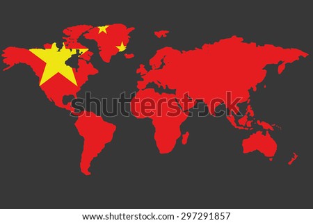 An Illustrated Map of the world with the flag of China
