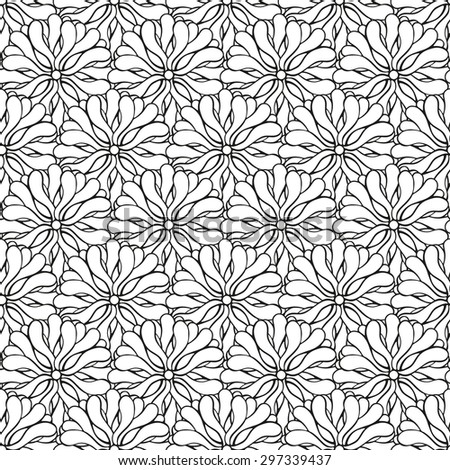 Vector creative hand-drawn abstract seamless pattern of stylized flowers in black and white colors  Royalty-Free Stock Photo #297339437