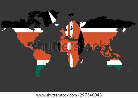 An Illustrated Map of the world with the flag of Kenya