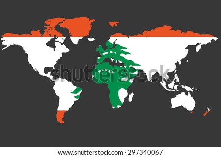An Illustrated Map of the world with the flag of Lebanon