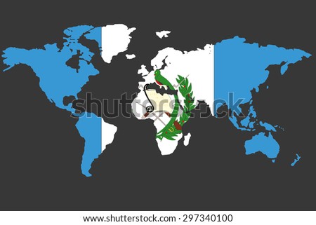 An Illustrated Map of the world with the flag of Guatemala