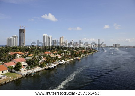 Aerial image of Sunny Isles Beach FL and the Intracoastal waterway