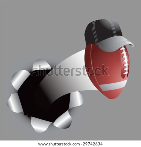 paper hole popping out football with hat