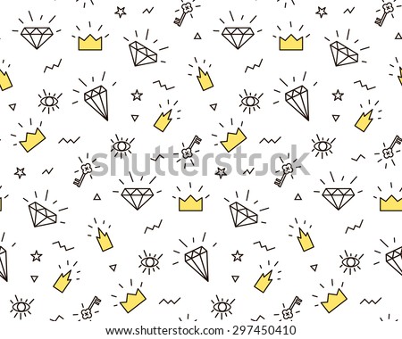 Vector pattern with elements of crowns and diamonds. Background fabric.  Hipsters background