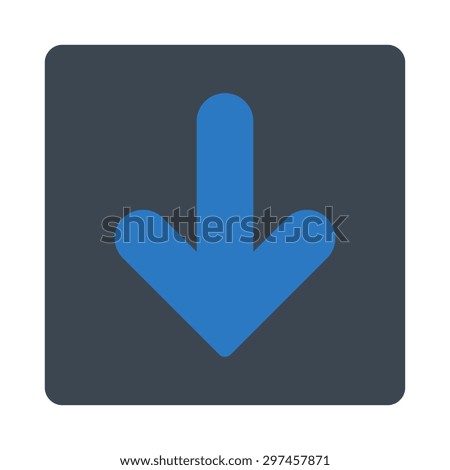 Arrow Down icon from Primitive Buttons OverColor Set. This rounded square flat button is drawn with smooth blue colors on a white background.