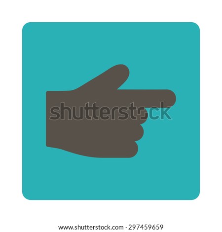 Index Finger icon from Primitive Buttons OverColor Set. This rounded square flat button is drawn with grey and cyan colors on a white background.