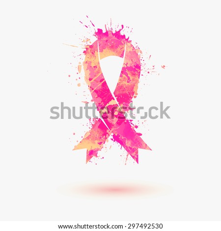 Vector watercolor pink ribbon - breast cancer awareness symbol
