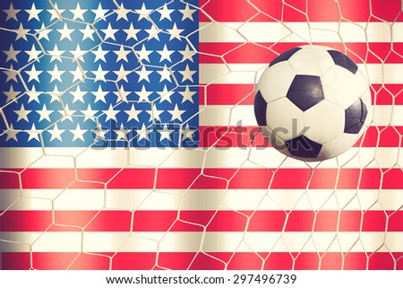 soccer ball on America flag vintage color