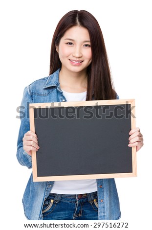 Young woman show with chalkboard