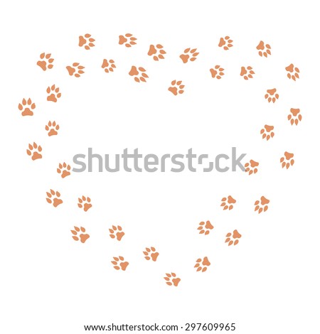 Heart frame with dog tracks isolated on white background. Vector illustration.
