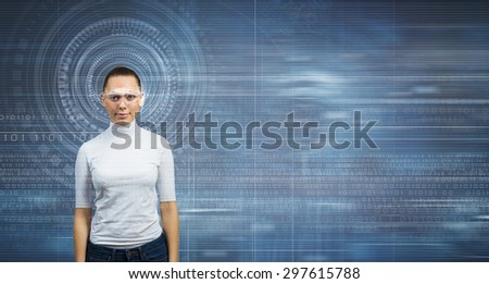 Picture of futuristic woman working with virtual technology