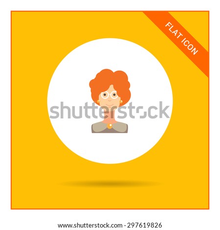 Female character icon, portrait of adult woman with curly red hair wearing glasses
