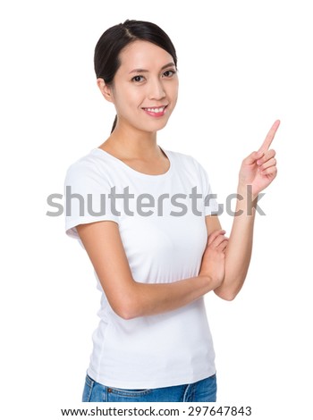 Asian woman with finger point up