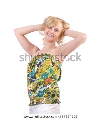 Girl in summer clothing isolated on white
