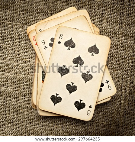 Pack of old playing cards in closeup