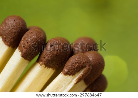 Unusual macro background. Matches in the super macro scale on a green background